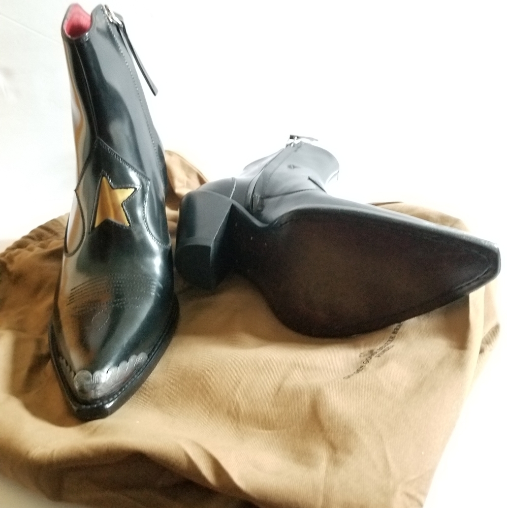 Golden Goose Black Leather Pointed Toe Golden Star Cowboy Boots Size 37 - Picture 6 of 7